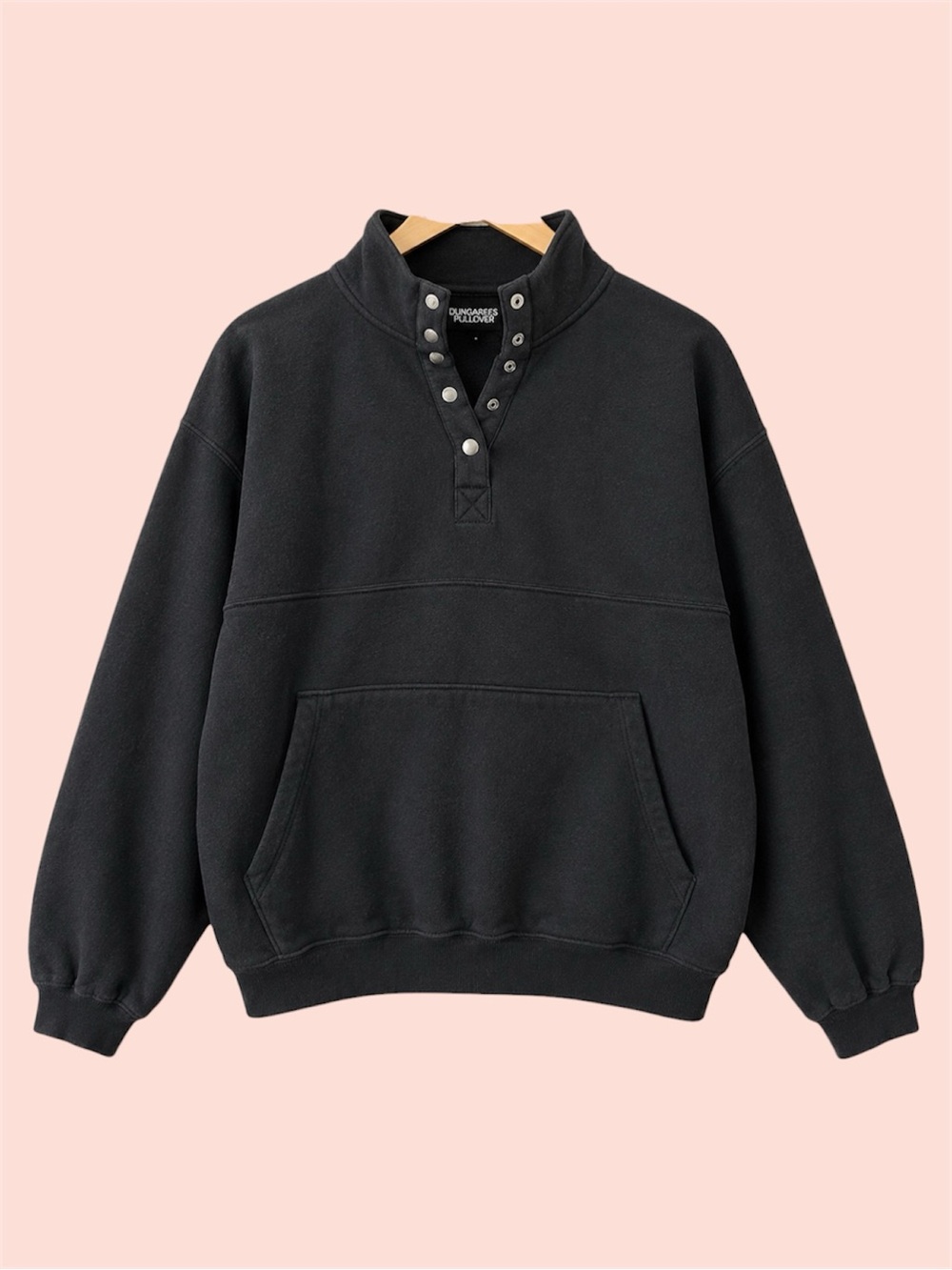 SO Black Snap-Button Pullover Hoodie